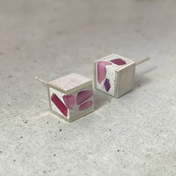 Pink Terrazzo Cube Studs