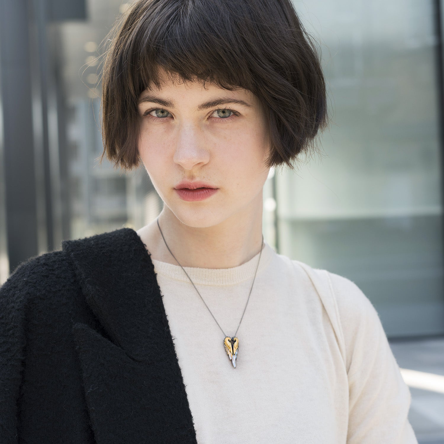 Gold and Black Contrast Angel Wing Necklace