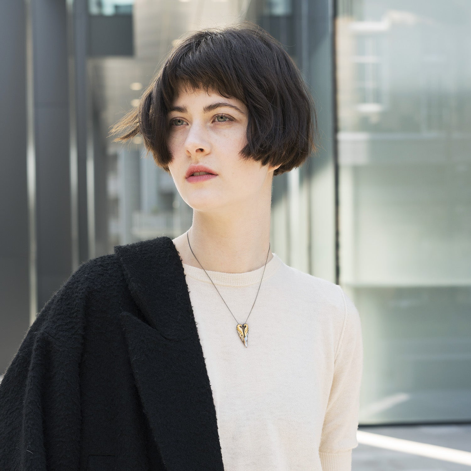 Gold and Black Contrast Angel Wing Necklace