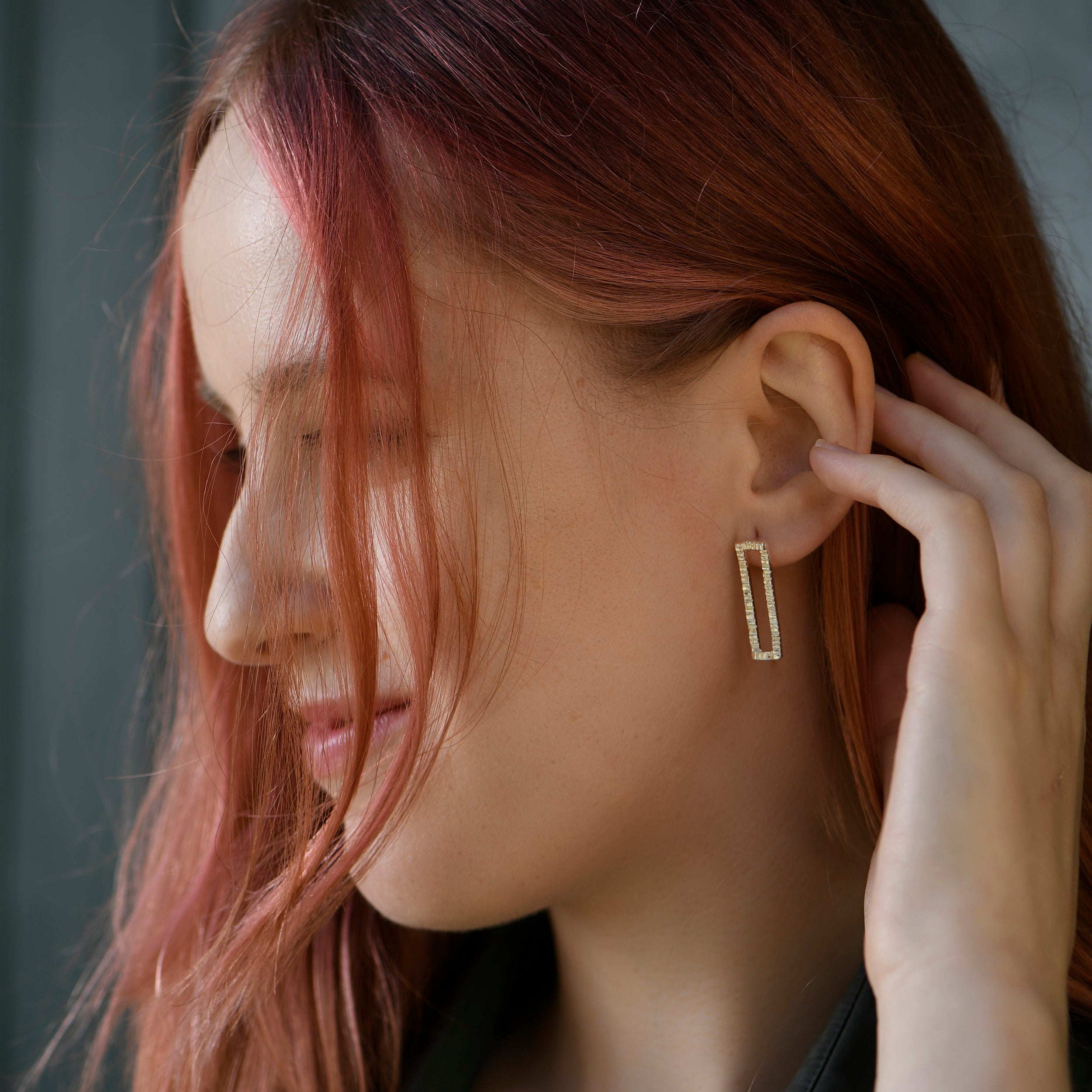Sterling Silver Long Rectangle Earrings