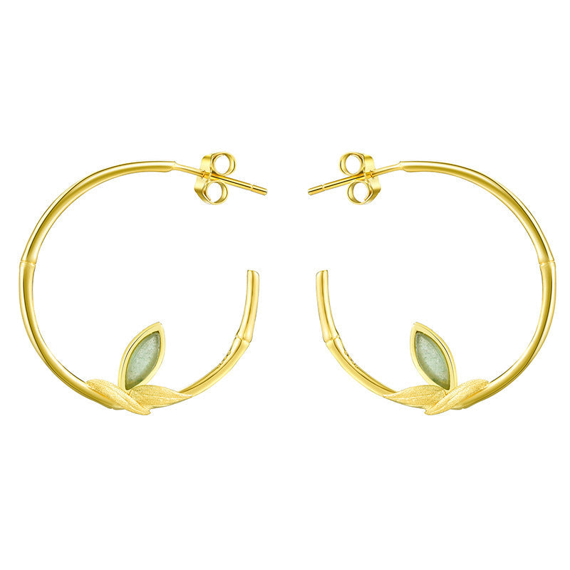 Aventurine Green Bamboo Leaf Hoop Earrings