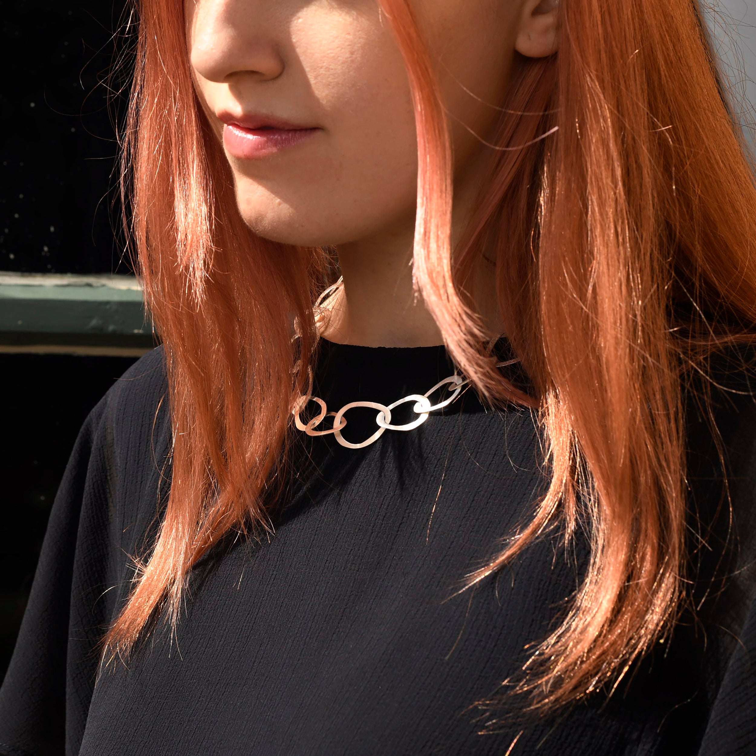 Silver Interlocking Ring Chain Necklace