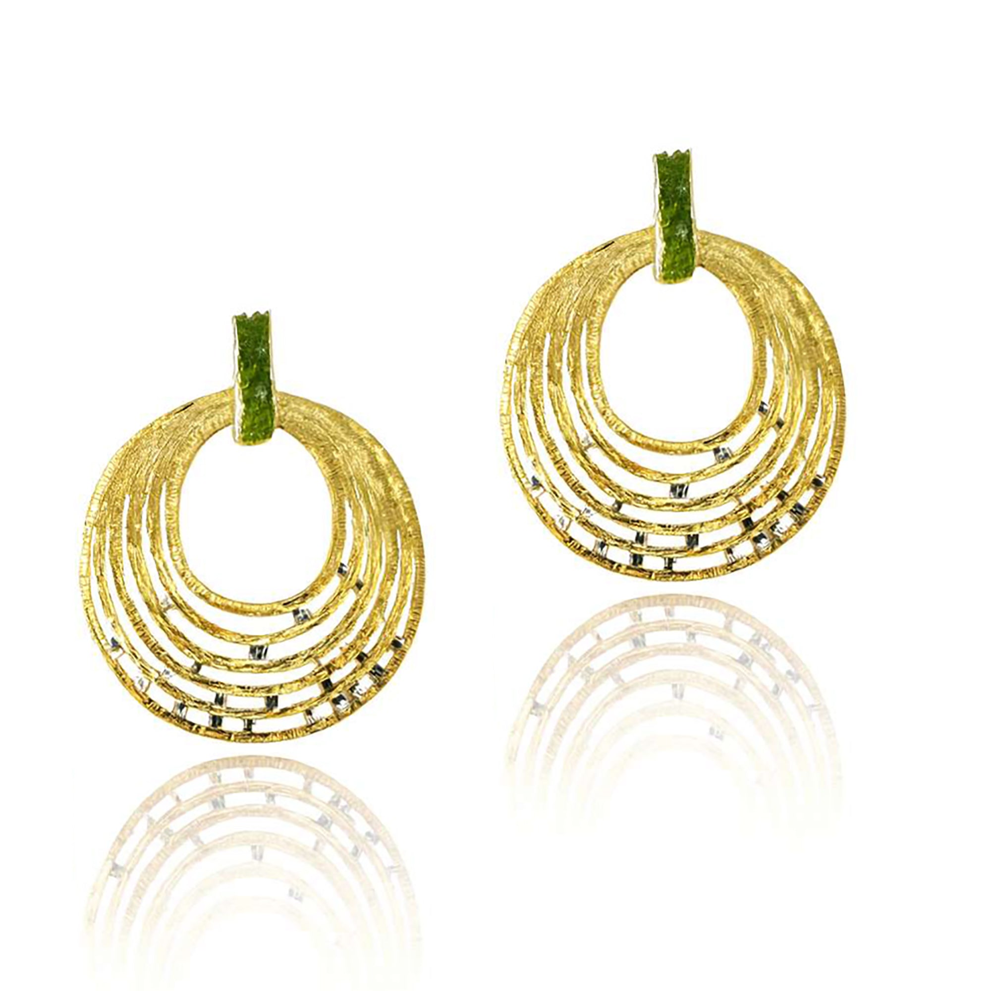 Large Textured Earrings with Green Peridot clusters