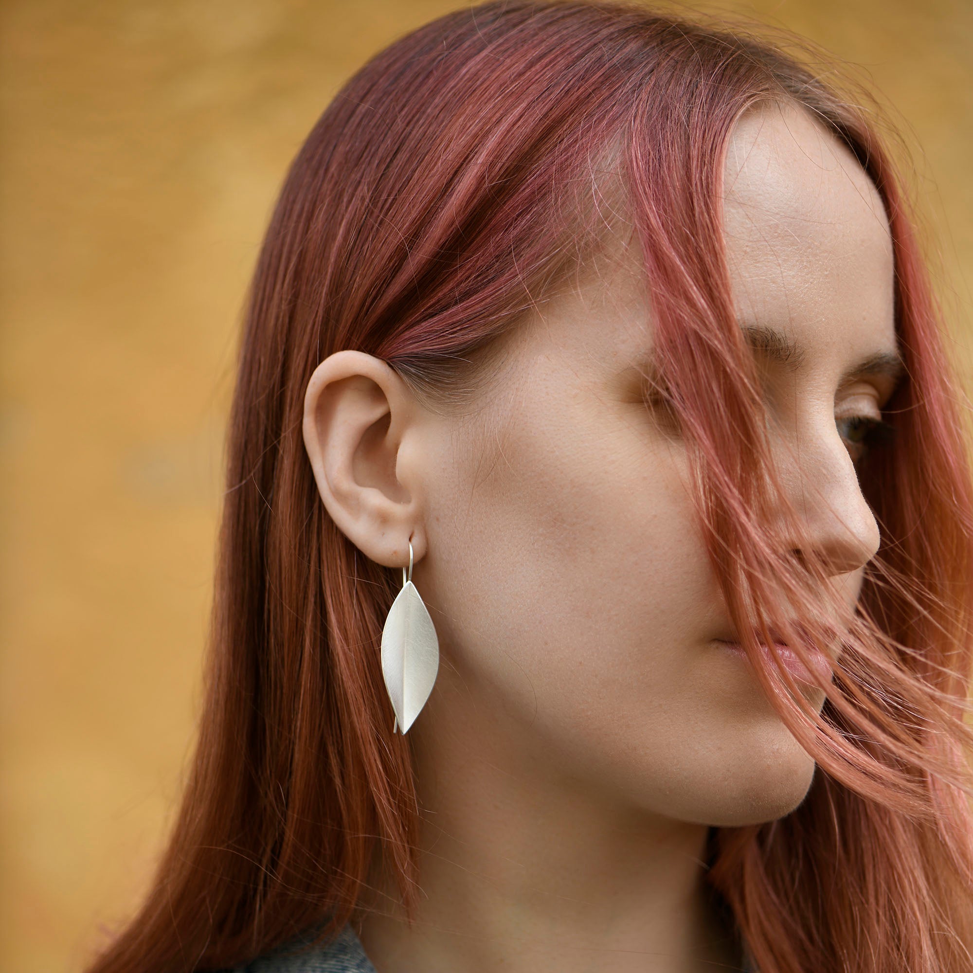 Large Silver Leaf Drop Earrings
