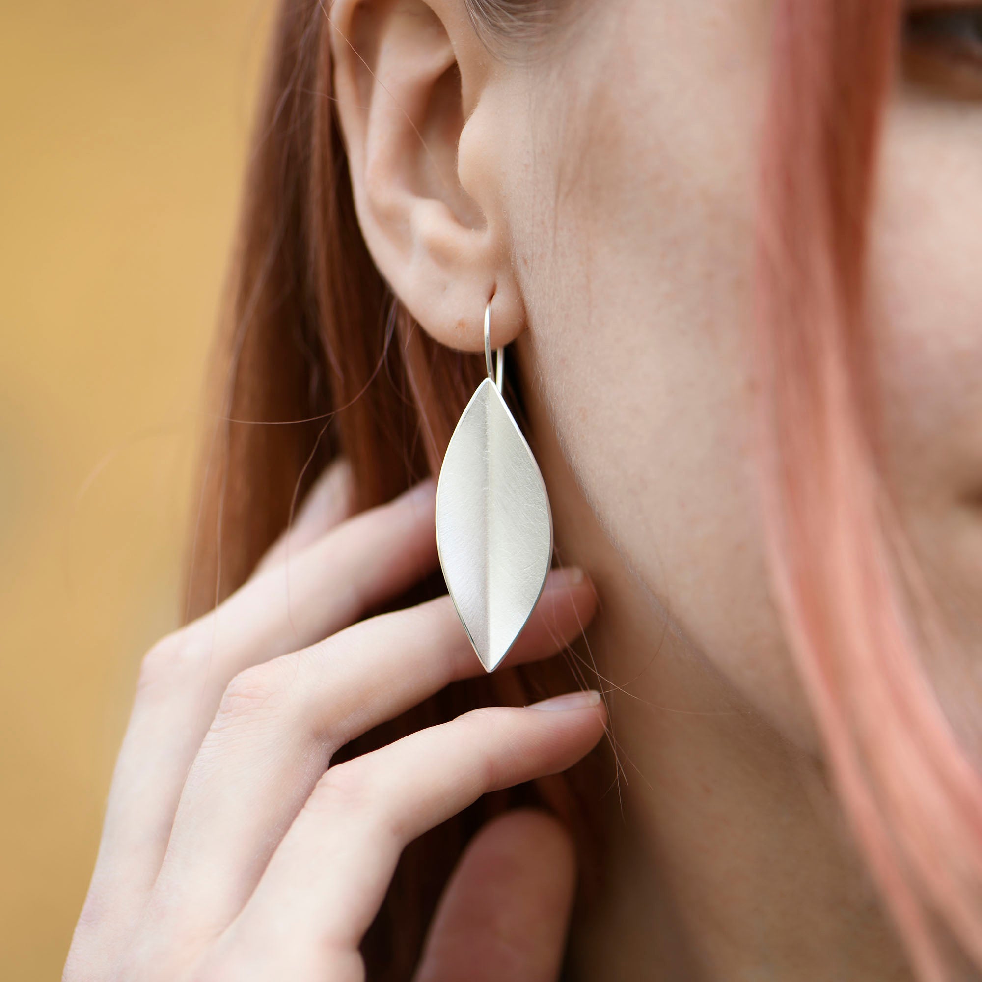 Large Silver Leaf Drop Earrings