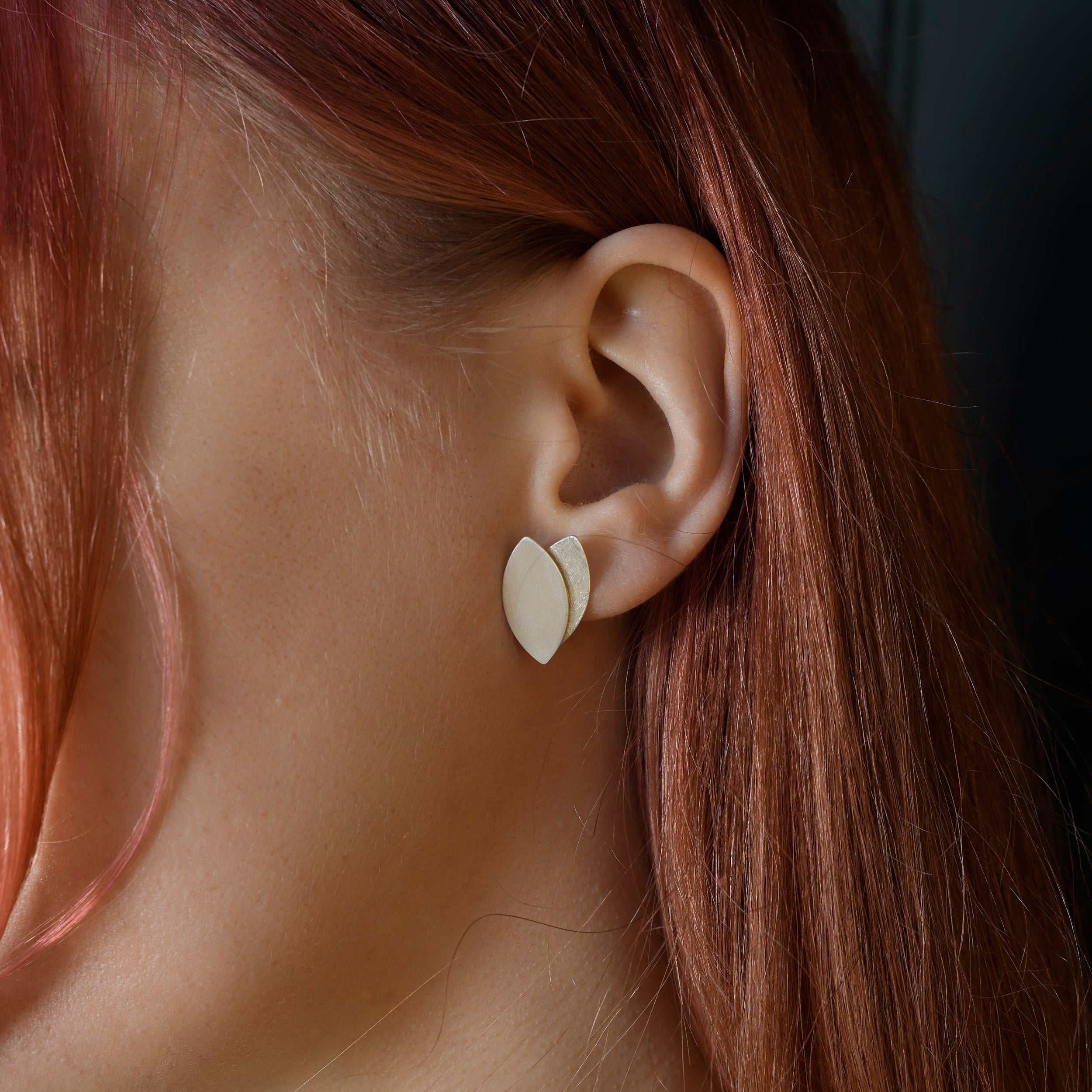 Silver Layered Oval Stud Earrings