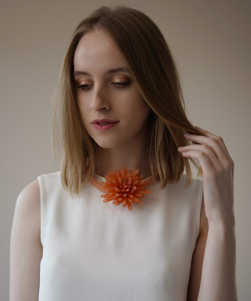 Tzuri_Gueta_handmade_statement_jewellery_silicone_viscose_flower_chunky_orange_choker_necklace