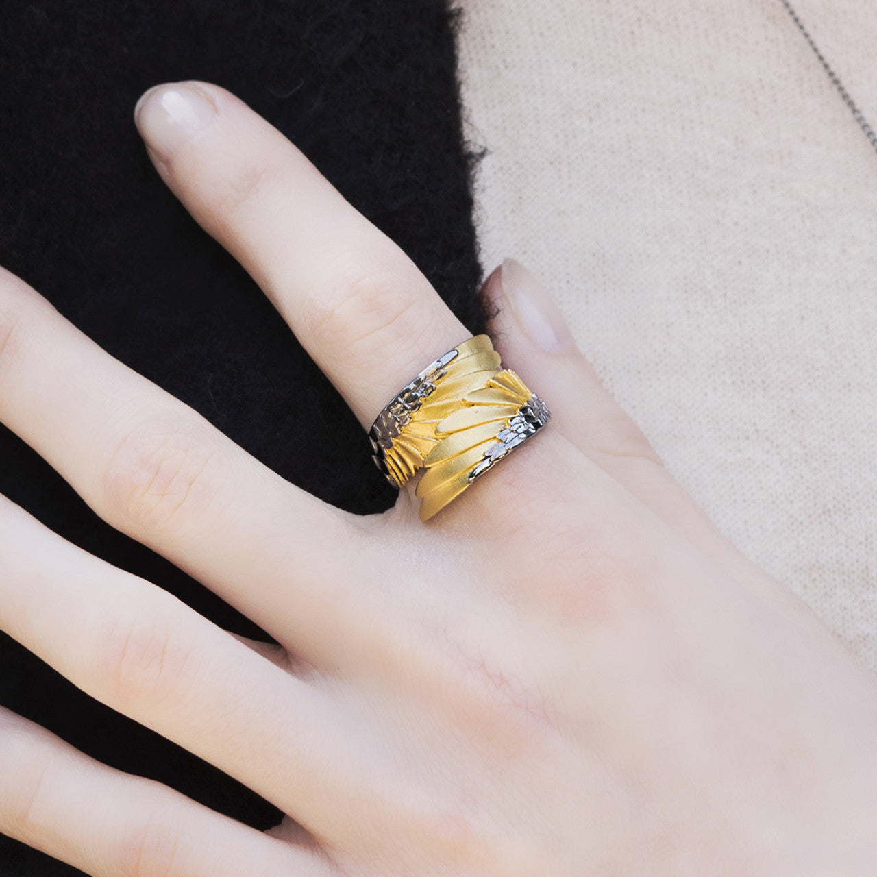 Gold and Black Contrast Angel Wing Ring