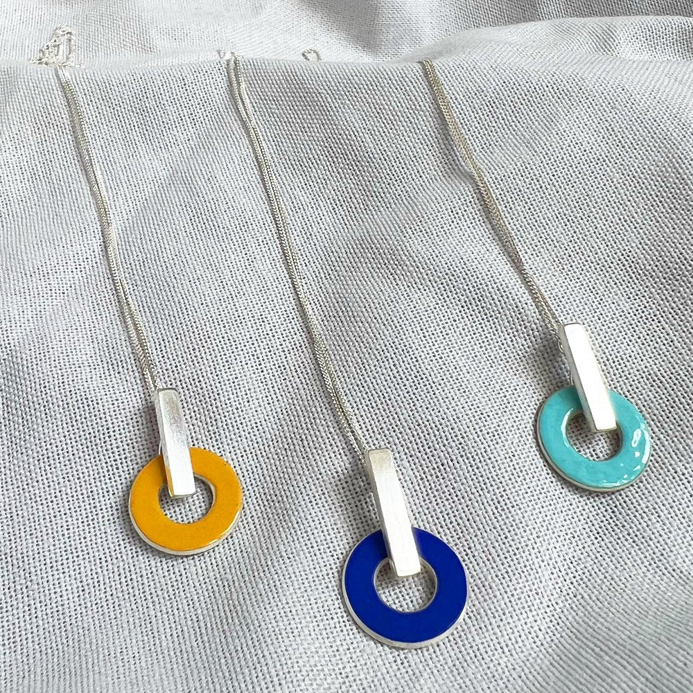 Bar and Enamel Circle Drop Pendant