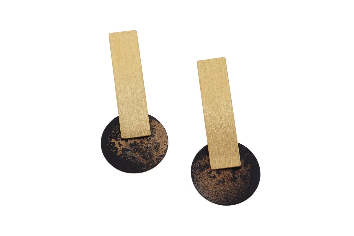 Organic Oxidised Silver and Gold Earrings