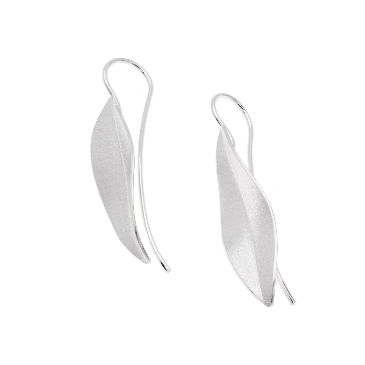 Sterling Silver Small Willow Leaf Hook Drop Earrings