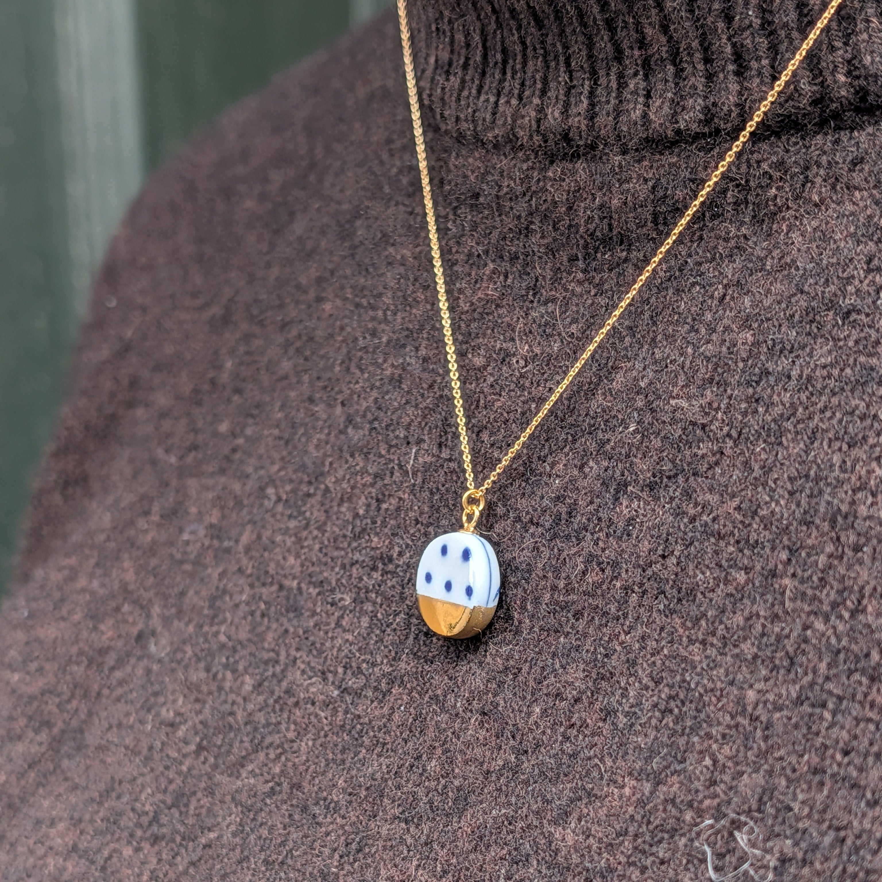 Blue Polka Dot Porcelain Necklace