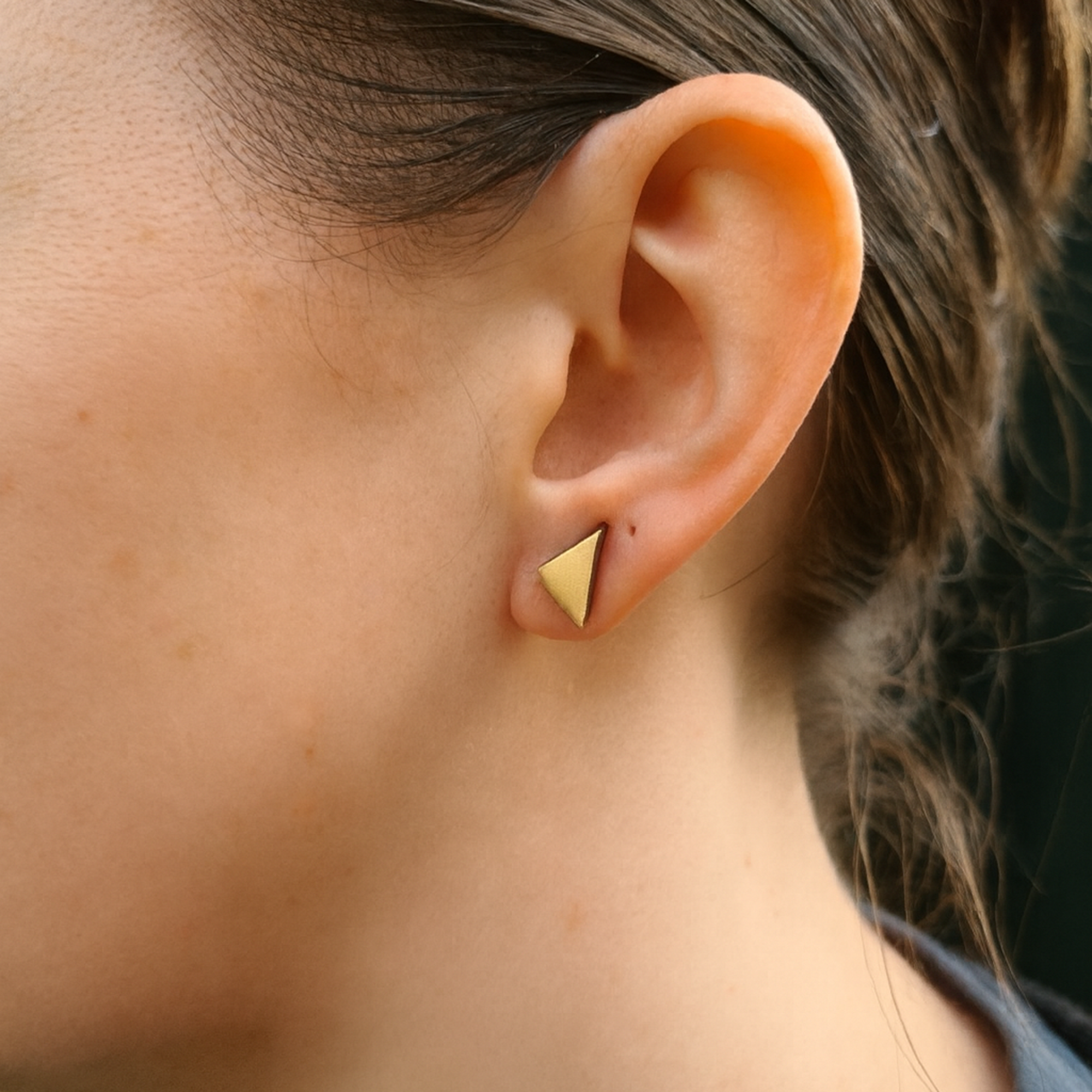 Oxidised Sterling Silver 18ct Gold Overlay Triangle Small Cheops Stud Earrings