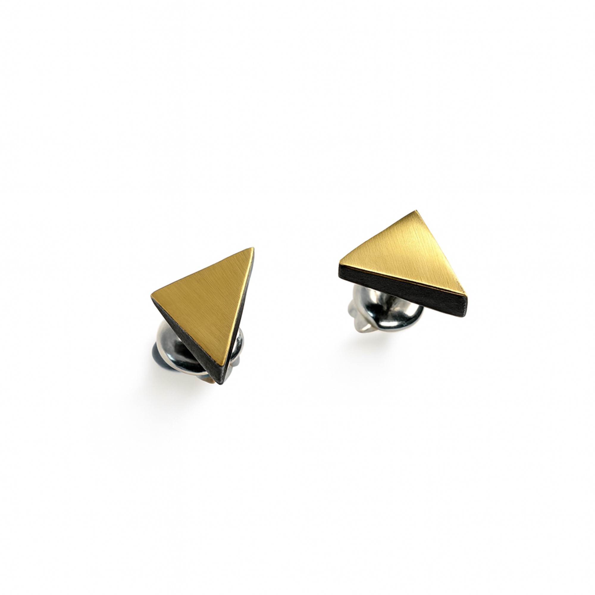 Oxidised Sterling Silver 18ct Gold Overlay Triangle Small Cheops Stud Earrings