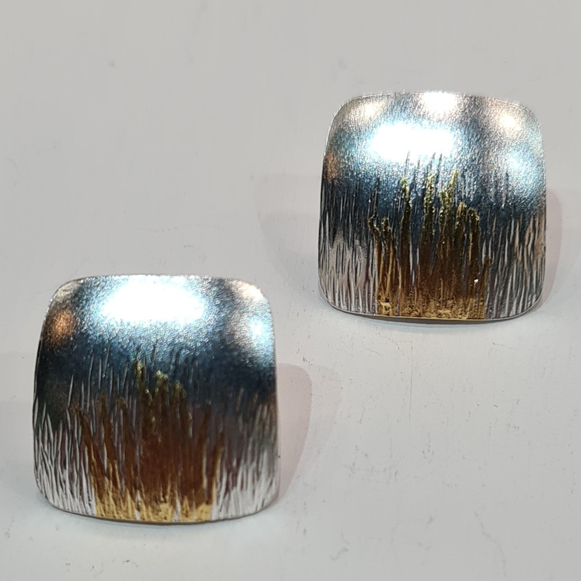 Sterling Silver & 24ct Gold Plating Square Textured Stud Earrings