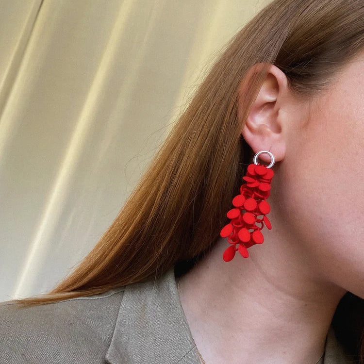 Red Floating Leaf Statement Earrings