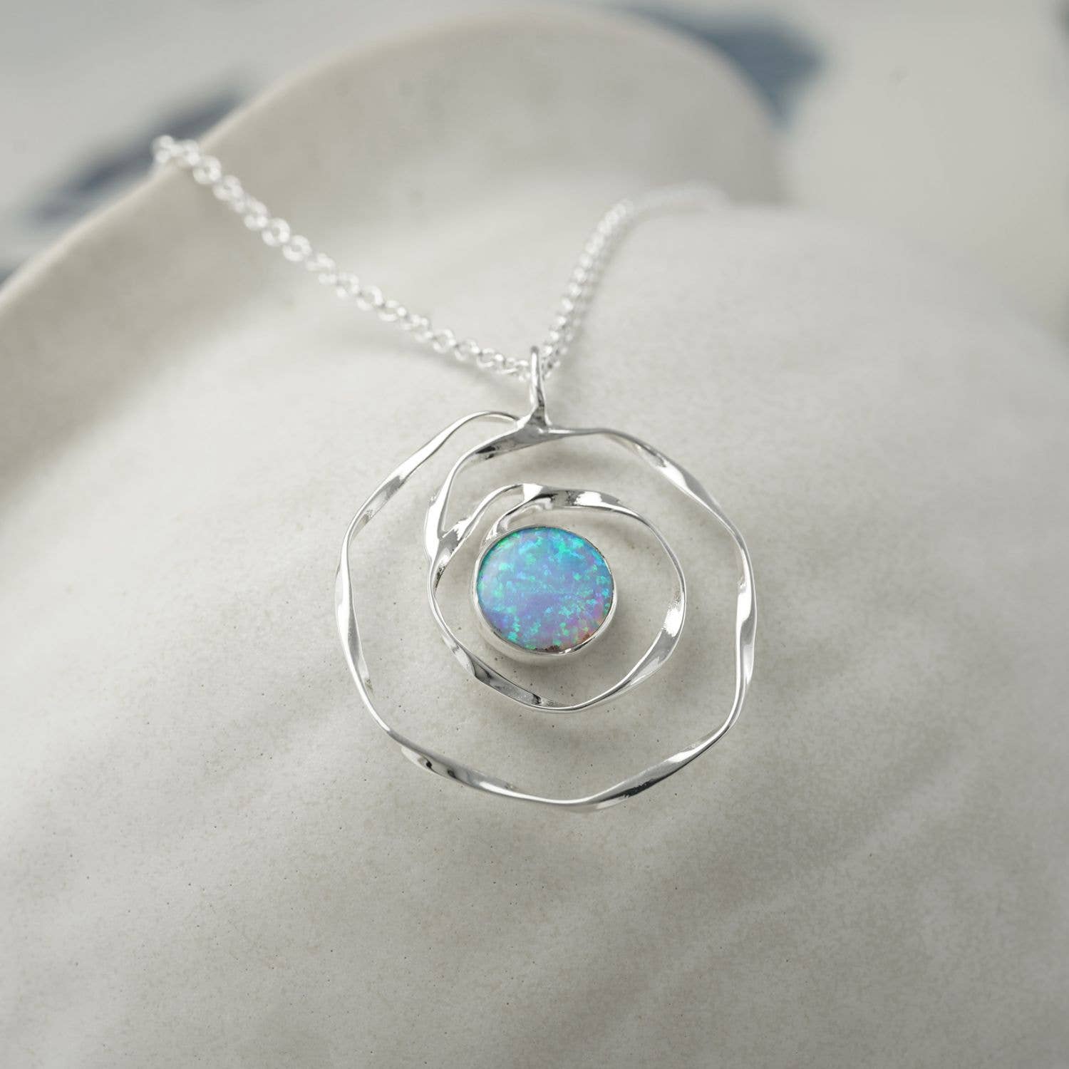 Handmade Sterling Silver Spiral Blue Opalite Pendant