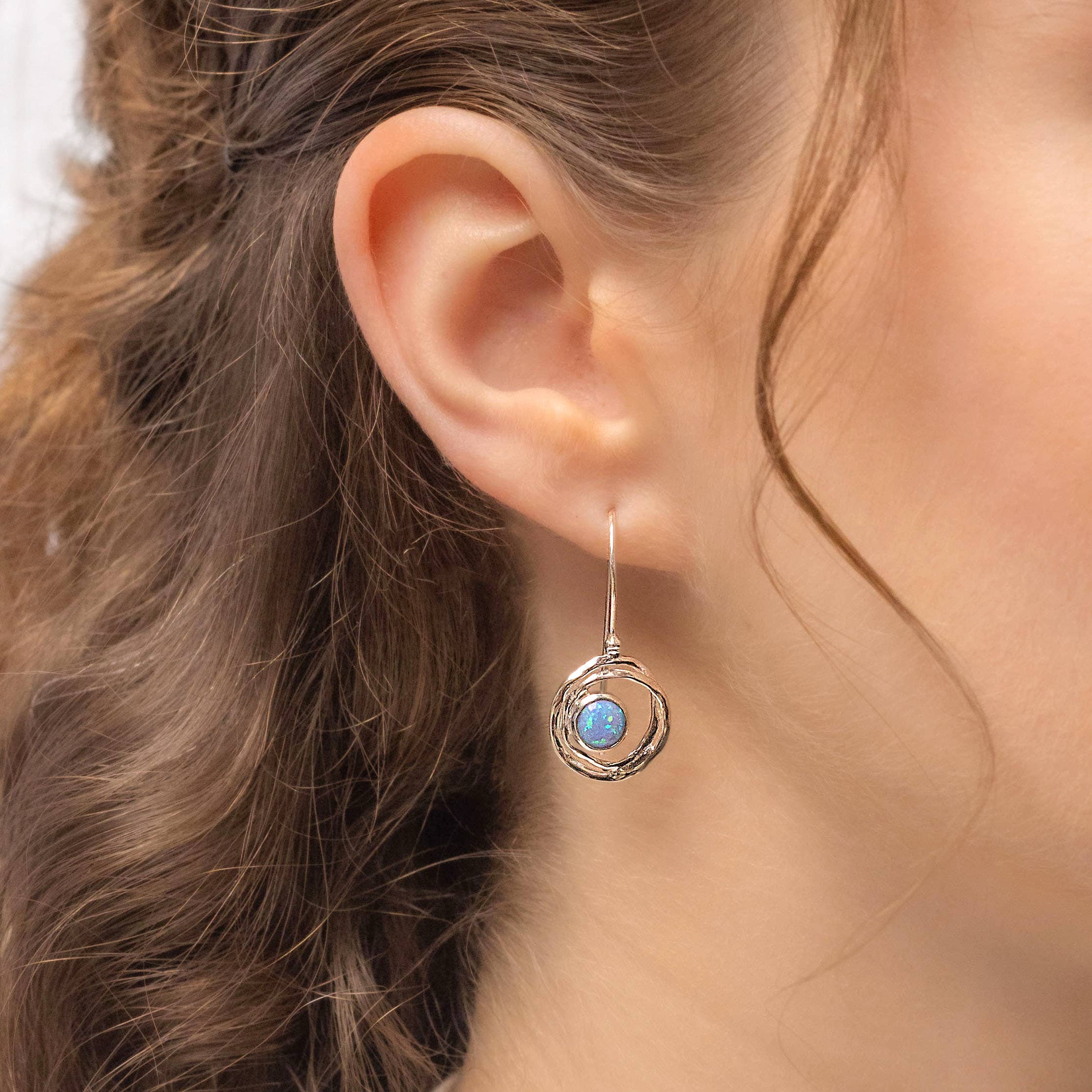 Handmade Silver Blue Opalite Drop Earrings: Sterling Silver