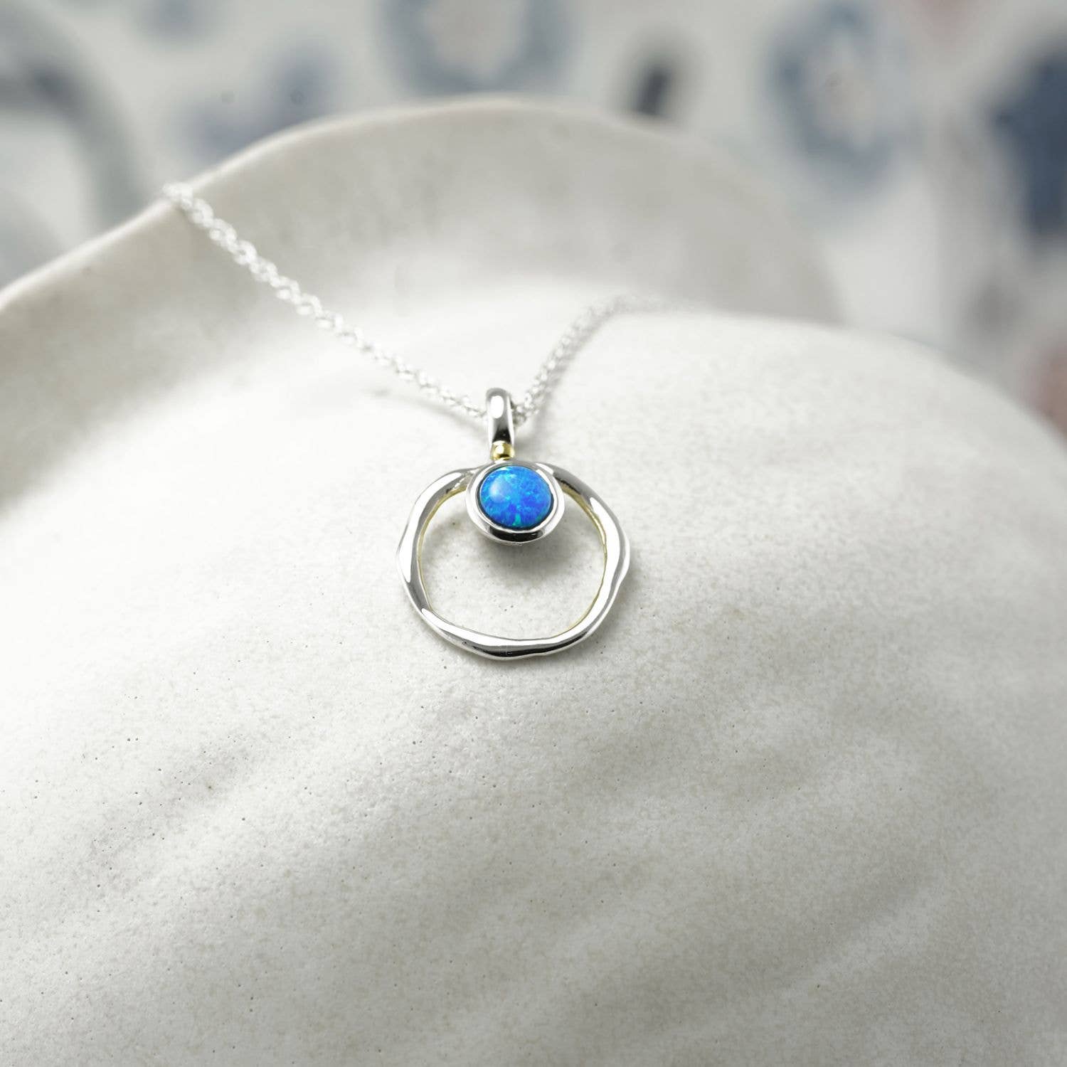 Handmade Vibrant Blue Opalite Silver Pendant: Sterling Silver