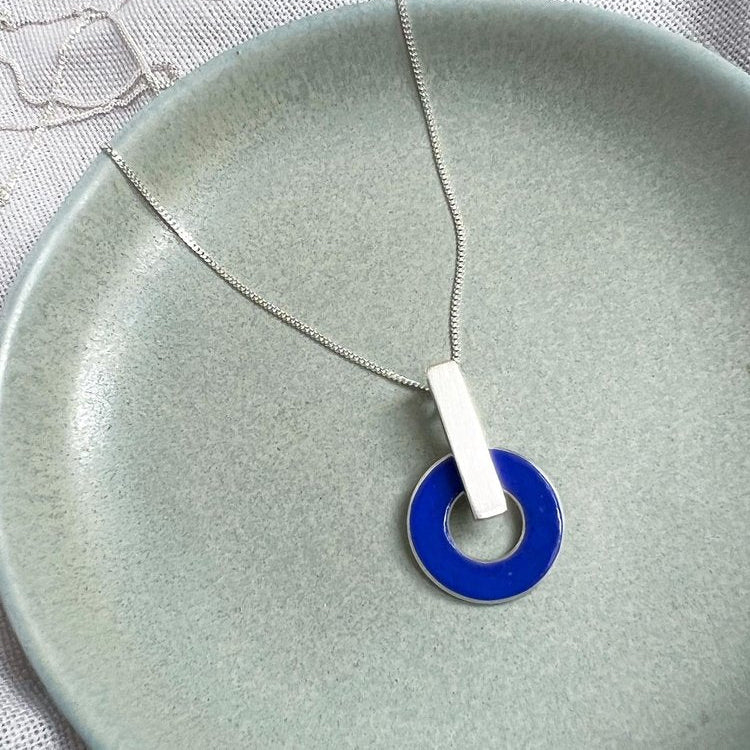 Bar and Enamel Circle Drop Pendant