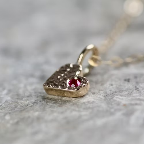 Ruby & Recycled Solid 9ct Yellow Gold Heart Pendant Necklace