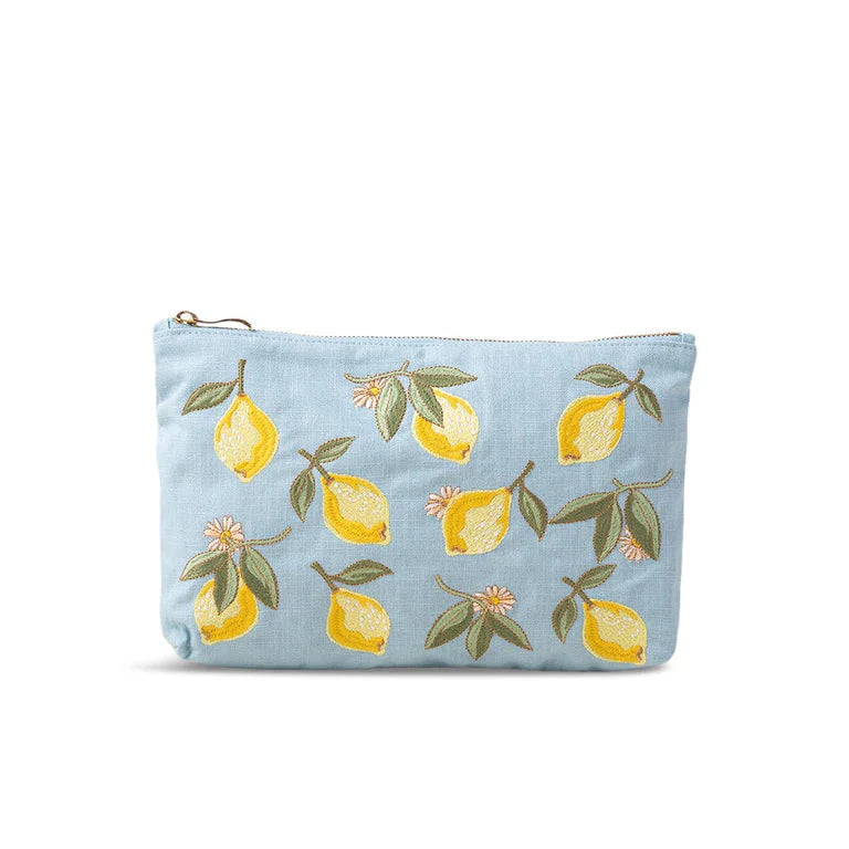 Elizabeth Scarlett French Blue Lemon Cotton Everyday Pouch