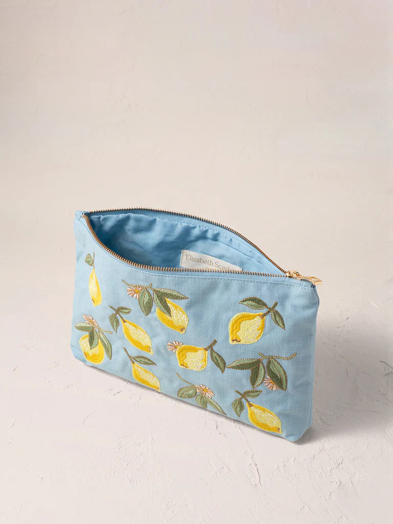 Elizabeth Scarlett French Blue Lemon Cotton Everyday Pouch