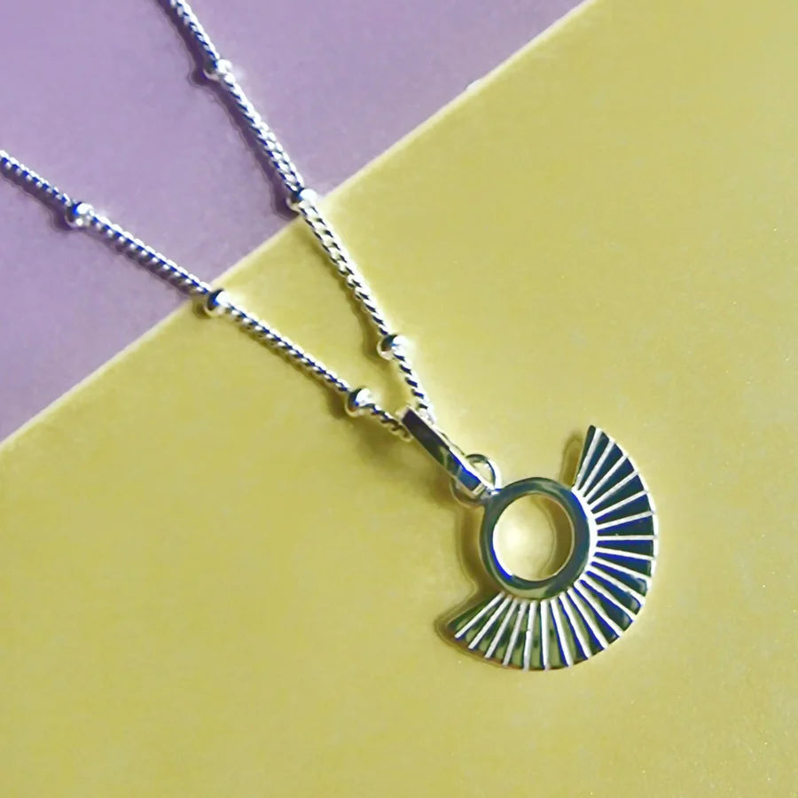 Art Deco Fan Silver Necklace