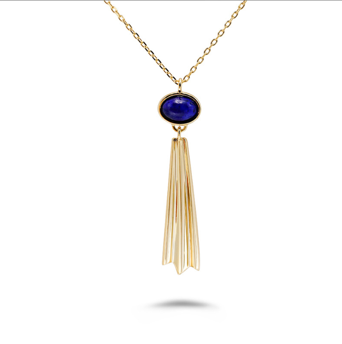 Delicate Gold Vermeil Lapis Tassel Bezel Pendant Necklace