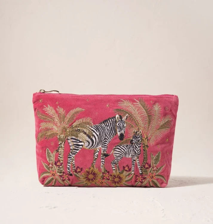Botanical Zebra Velvet Everyday Pouch