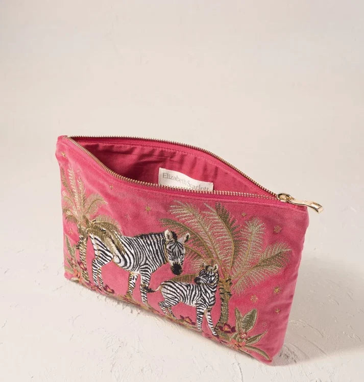 Botanical Zebra Velvet Everyday Pouch