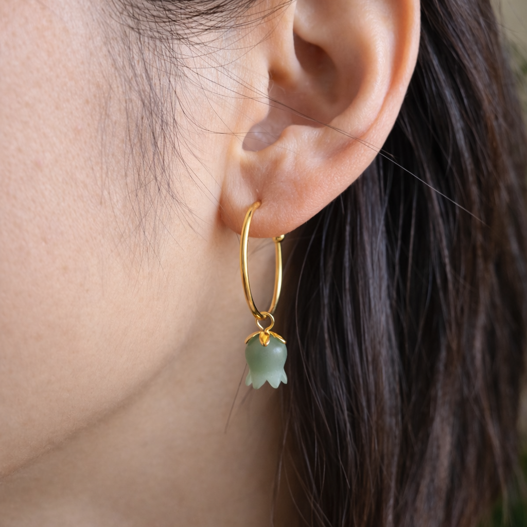 jade waterlily hoop earrings