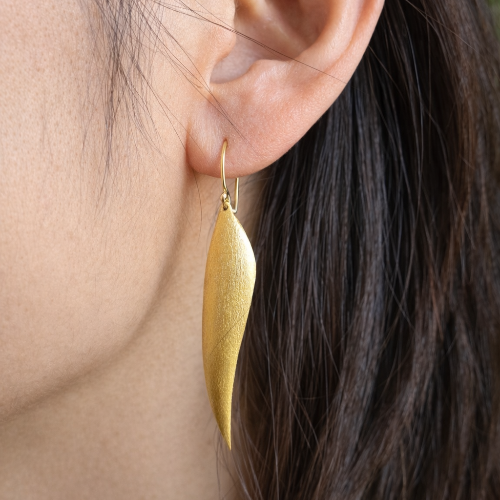 Gold Vermeil Silver Willow Leaf Long Drop Earrings