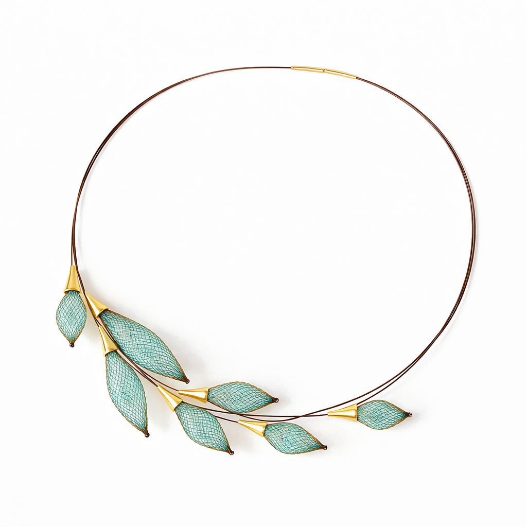 Silver, Green & Brown Epineuse Full Leaves Choker Necklace