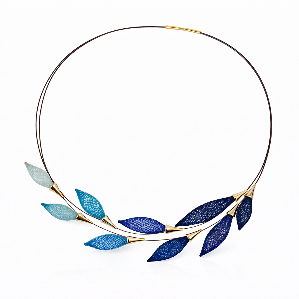 Blue & Silver Epineux Gradient Leaves Pods Choker Necklace