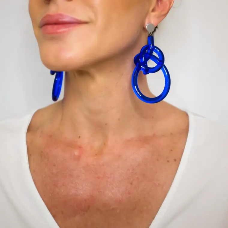 Blue Nudo Knot Lucite Earrings