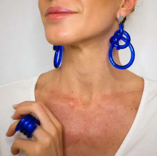 Blue Nudo Knot Lucite Earrings