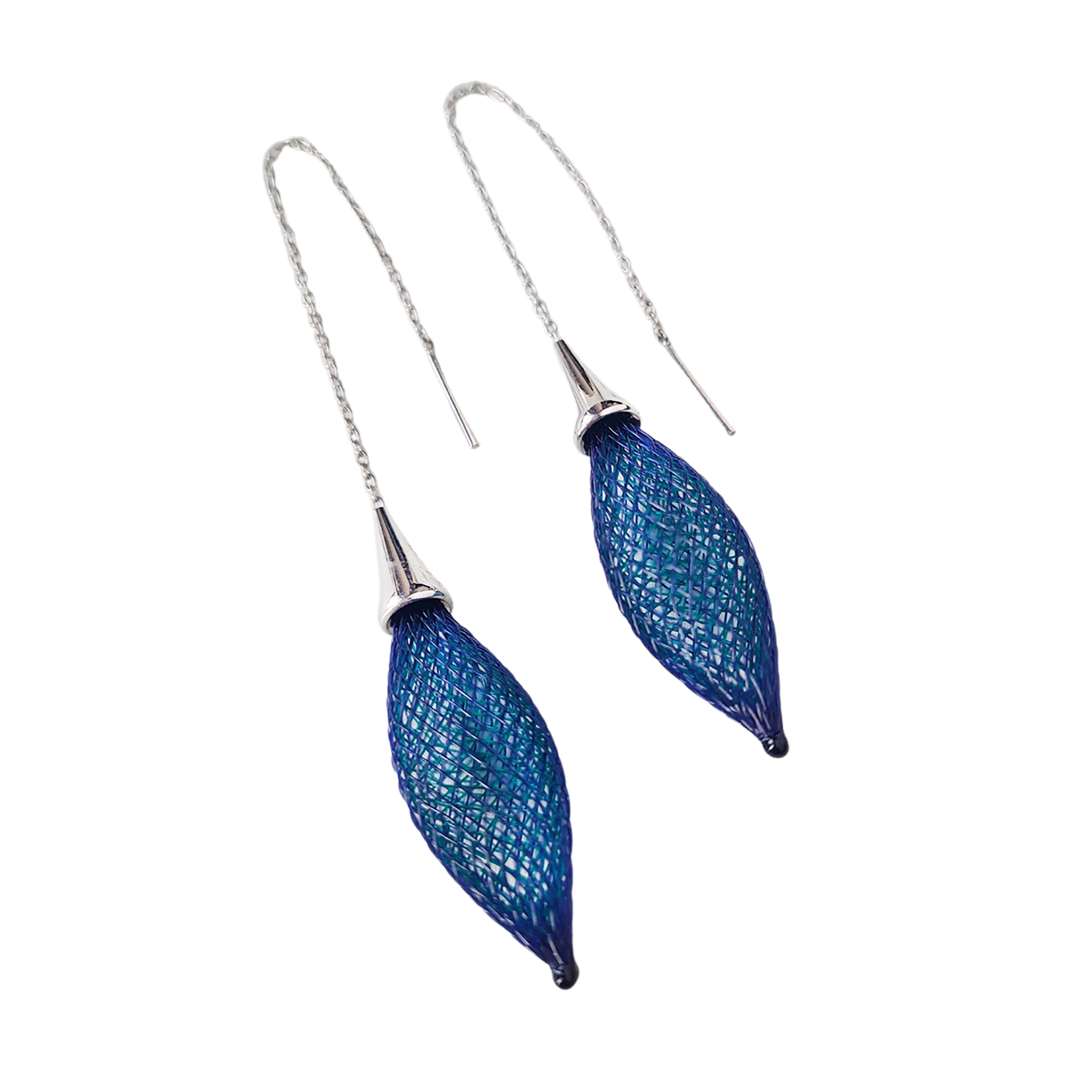 Blue and Teal Silver Epineuse Leaf Earrings
