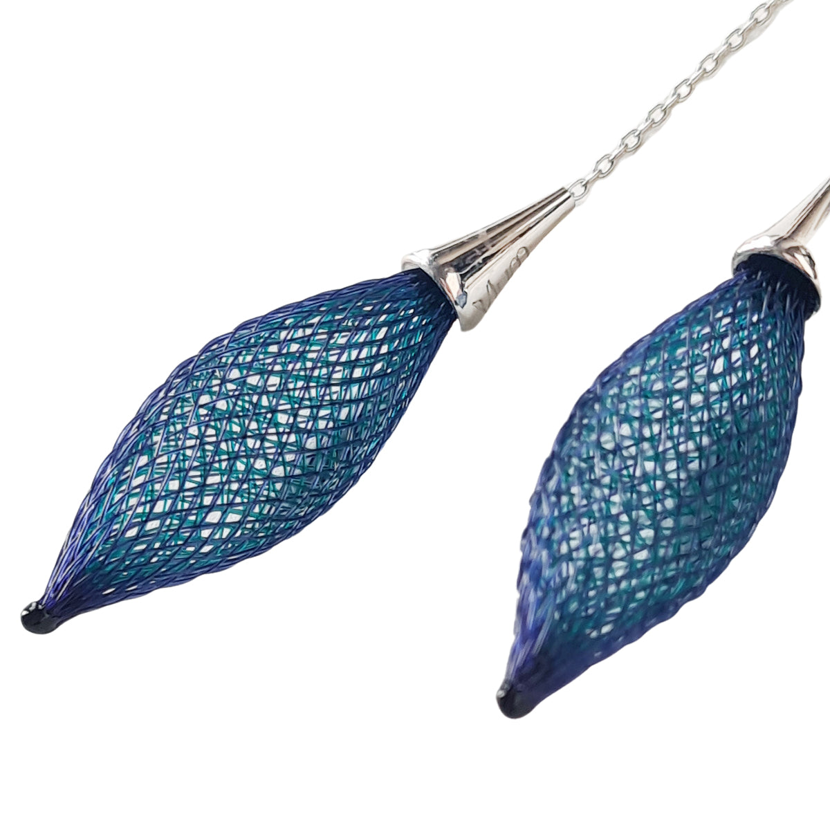 Blue and Teal Silver Epineuse Leaf Earrings