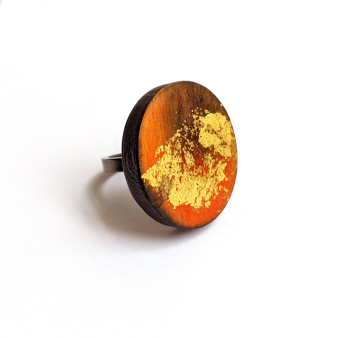 Cristina Zani Large Fiery Oval Geometric Ring wood, oil painting ring
