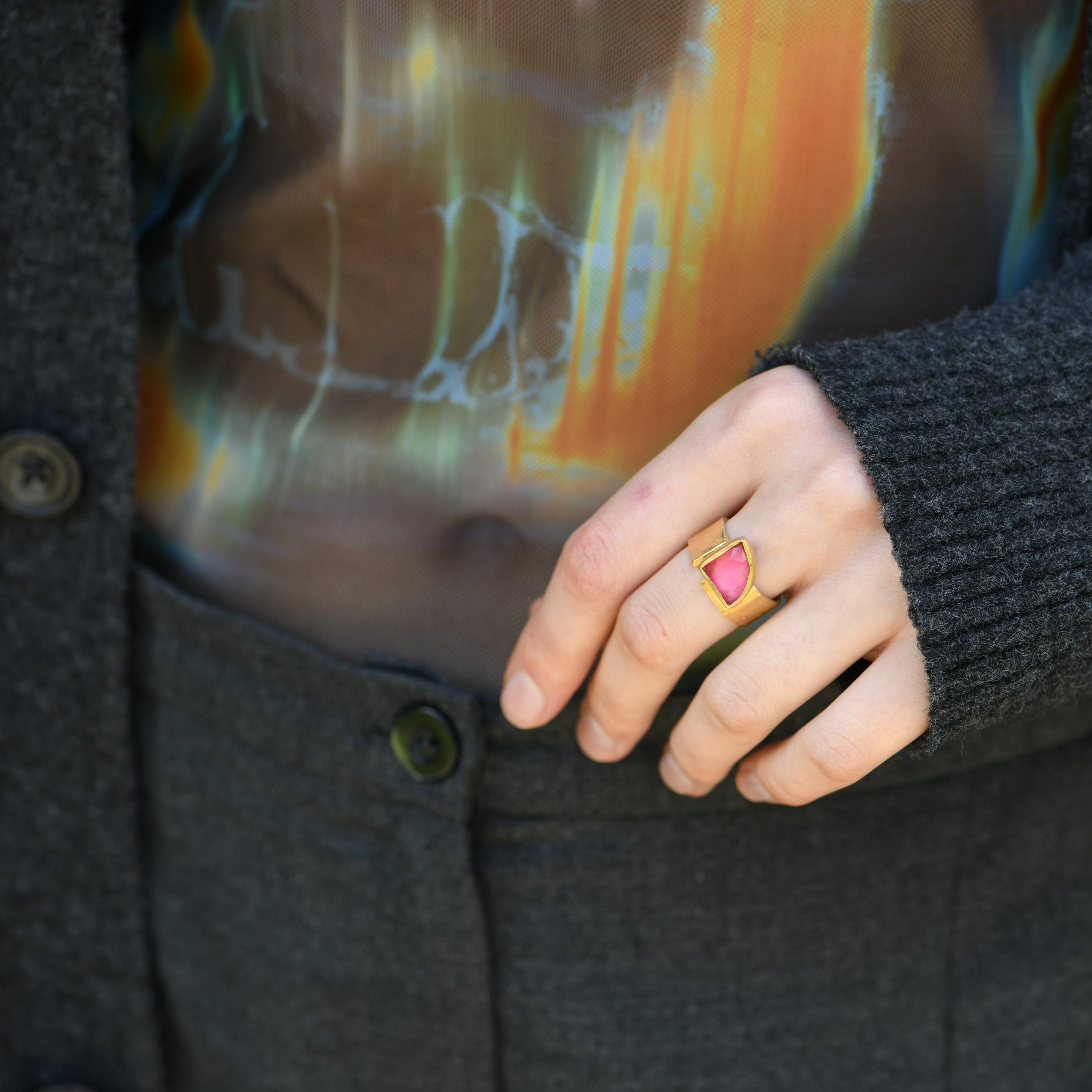Gold Vermeil Pink Quartz Geometric Ring