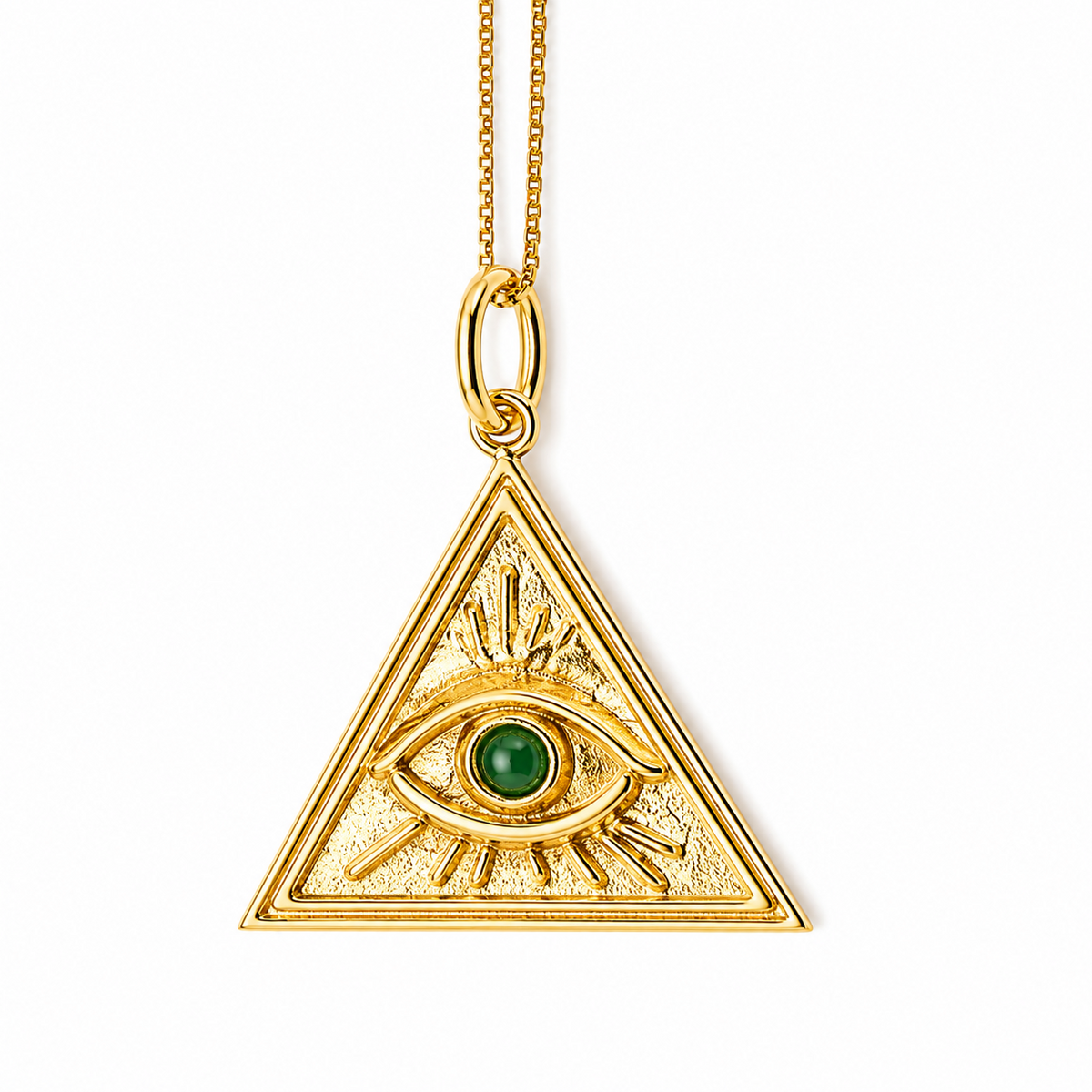 Evil Eye Triangle Pendant Necklace  Gold Vermeil & Green Onyx