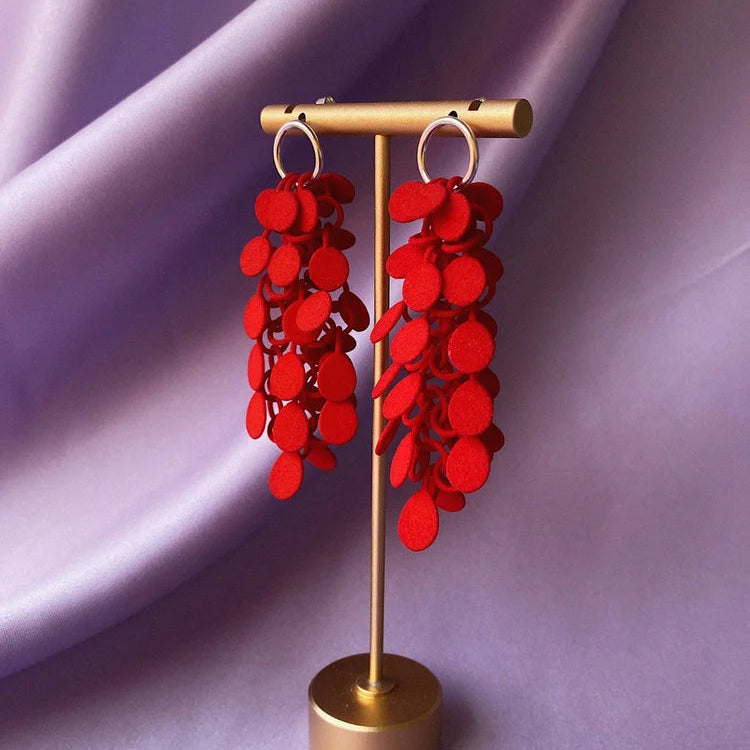 Red Floating Leaf Statement Earrings