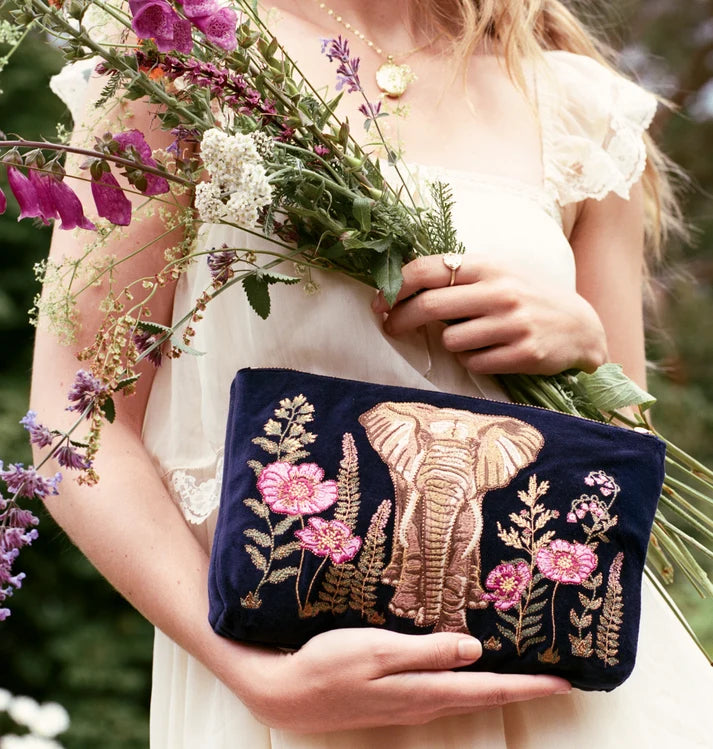 Botanical Elephant Velvet Everyday Pouch