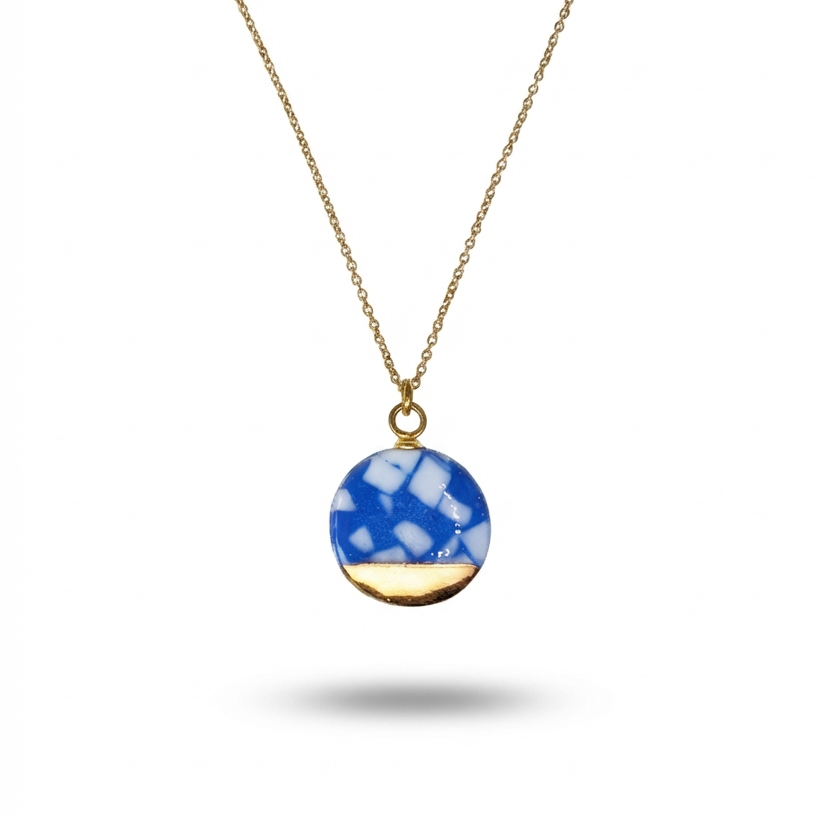 Blue & White Speckled Porcelain Necklace