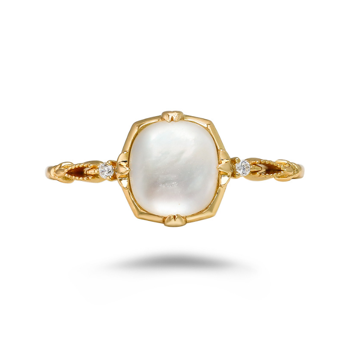 Gold Vermeil Mother Shell Pearls Fine Silver Ring