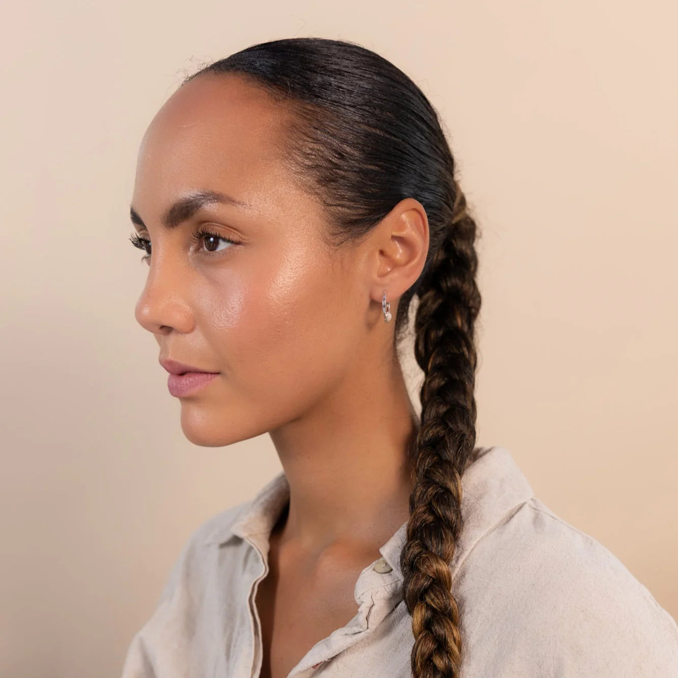 Silver Pink Opal Heart Hoop