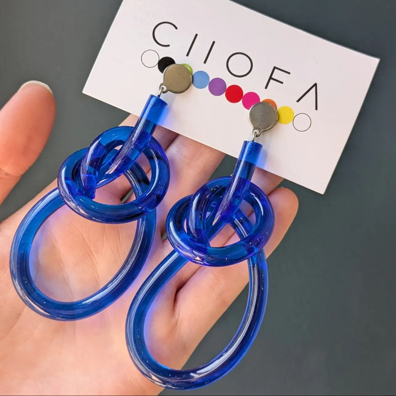 Blue Nudo Knot Lucite Earrings
