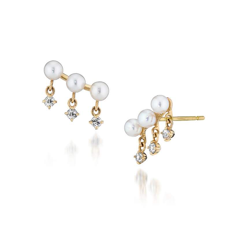 Gold Vermeil, Pearl & Cubic Zirconia Stud Earrings
