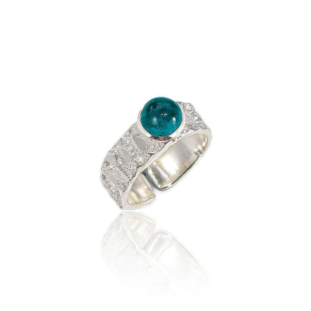 Silver Textured Ring with Turquoise Quartz Stone
